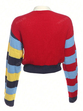 Chaqueta de punto con botones de estilo casual, colorida y con letra, chaqueta de punto de moda, ropa urbana de tendencia