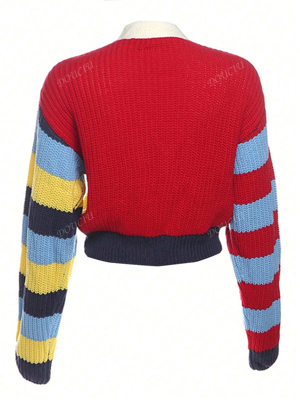 Chaqueta de punto con botones de estilo casual, colorida y con letra, chaqueta de punto de moda, ropa urbana de tendencia