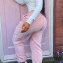 Pantalones de forro polar sencillos y calidos de unicolor con bolsillo para mujer