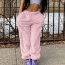 Pantalones de forro polar sencillos y calidos de unicolor con bolsillo para mujer