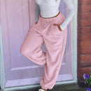 Pantalones de forro polar sencillos y calidos de unicolor con bolsillo para mujer