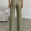 Pantalones anchos de lino solido para mujer