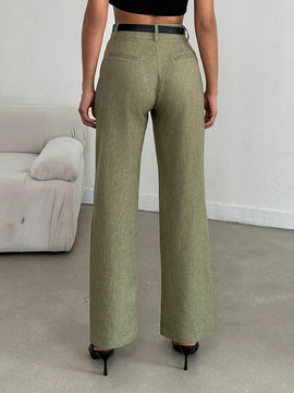 Pantalones casuales anchos de pierna ancha con cintura alta y pliegues para mujeres