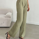 Pantalones anchos de lino solido para mujer