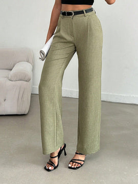 Pantalones anchos de lino solido para mujer