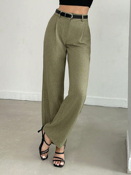 Pantalones casuales anchos de pierna ancha con cintura alta y pliegues para mujeres