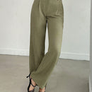 Pantalones anchos de lino solido para mujer
