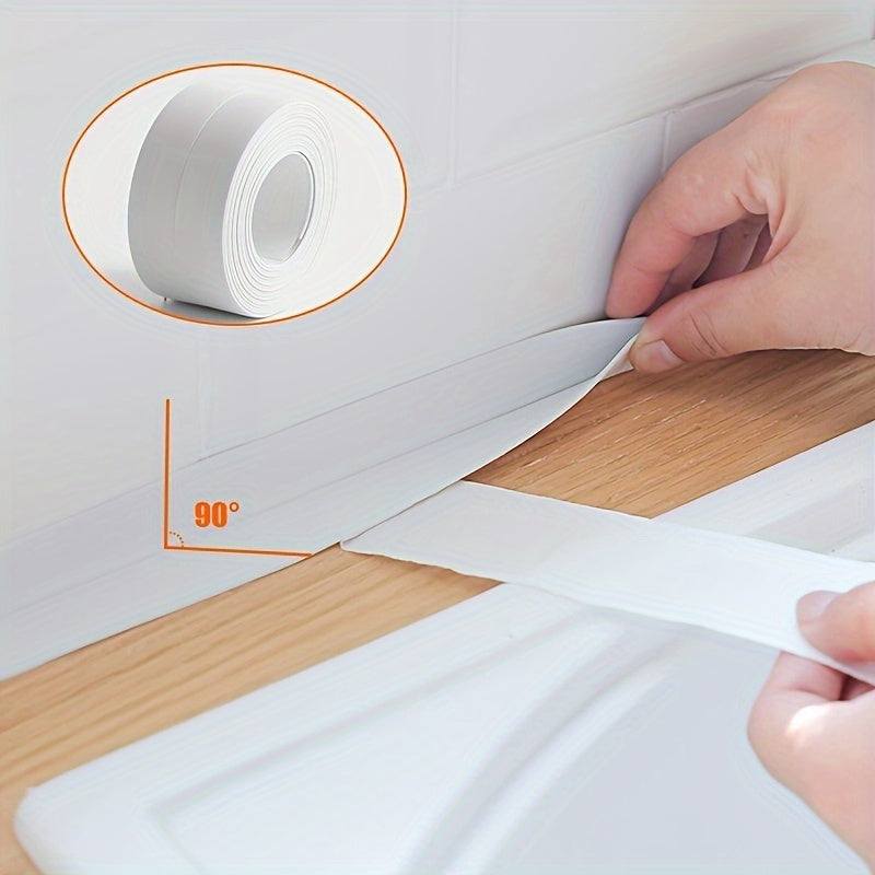 Rollo de Cinta Adhesiva Blanca Autoadhesiva con Tapa Impermeable para Baño y Cocina, Tira Selladora Ideal para Lavabo del Baño y Cocina, Accesorios de Baño Súper Pegajosos