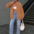 Chaqueta oversize de felpa color amarillo mostaza