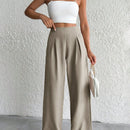 Pantalones de pierna ancha de lino beige para mujer petite