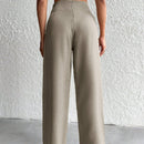 Petite pantalon de pierna ancha de lino beige para mujeres de estatura baja