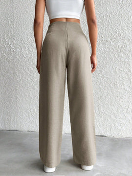 Petite pantalon de pierna ancha de lino beige para mujeres de estatura baja