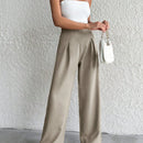 Petite pantalon de pierna ancha de lino beige para mujeres de estatura baja
