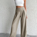Petite pantalon de pierna ancha de lino beige para mujeres de estatura baja