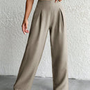 Pantalones de pierna ancha de lino beige para mujer petite