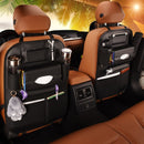 Organizador de Asiento Trasero para Coche en Cuero PU con Múltiples Bolsillos - Marrón, Ideal para Sedanes, Camionetas y SUVs, Incluye Portavasos, Ganchos y Bolsillo de Malla para Almacenamiento y Organización Máxima