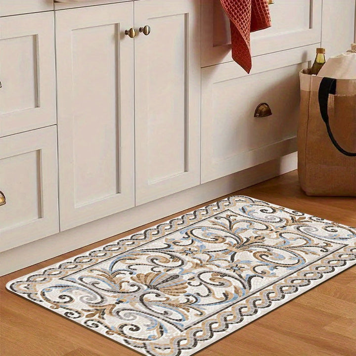Alfombra de cocina gruesa de 1 pieza y 1.1 cm, estampada con patrón, engrosada y resistente al desgaste adecuada para la cocina, sala de estar, porche, balcón y decoración del hogar
