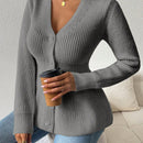 Lune cardigan elegante de mujer con cuello en v, cintura cenida y volantes en el bajo