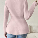 Lune cardigan elegante de mujer con cuello en v, cintura cenida y volantes en el bajo