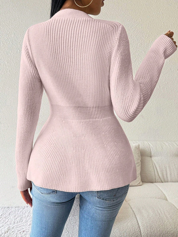 Lune cardigan elegante de mujer con cuello en v, cintura cenida y volantes en el bajo