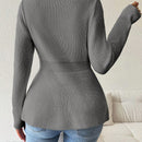 Lune cardigan elegante de mujer con cuello en v, cintura cenida y volantes en el bajo