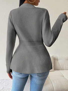 Lune cardigan elegante de mujer con cuello en v, cintura cenida y volantes en el bajo