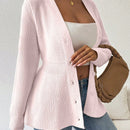 Lune cardigan elegante de mujer con cuello en v, cintura cenida y volantes en el bajo