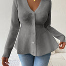 Lune cardigan elegante de mujer con cuello en v, cintura cenida y volantes en el bajo