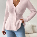 Lune cardigan elegante de mujer con cuello en v, cintura cenida y volantes en el bajo
