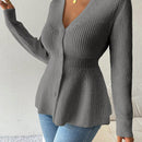 Lune cardigan elegante de mujer con cuello en v, cintura cenida y volantes en el bajo