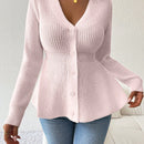 Lune cardigan elegante de mujer con cuello en v, cintura cenida y volantes en el bajo