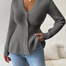 Lune cardigan elegante de mujer con cuello en v, cintura cenida y volantes en el bajo
