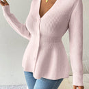 Lune cardigan elegante de mujer con cuello en v, cintura cenida y volantes en el bajo