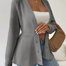 Lune cardigan elegante de mujer con cuello en v, cintura cenida y volantes en el bajo