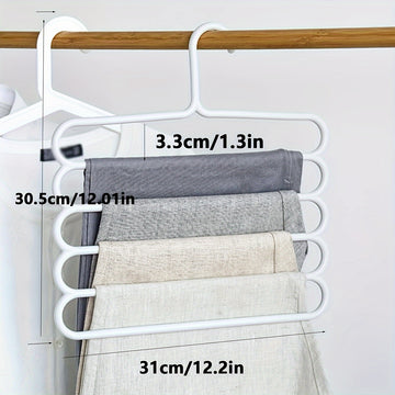 Colgador de pantalones de plástico de 5 niveles ahorrador de espacio, organizador versátil de armario para pantalones, faldas, bufandas con organización para el hogar