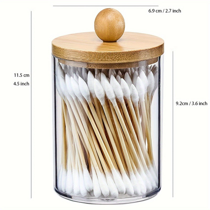 Un elegante accesorio de baño hecho de bambú transparente para guardar hisopos, con un asiento acolchado y libre de formaldehído.