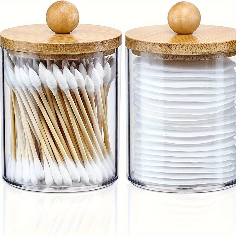 Un elegante accesorio de baño hecho de bambú transparente para guardar hisopos, con un asiento acolchado y libre de formaldehído.
