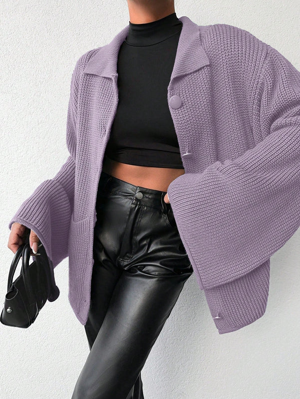 Cardigan de manga larga con botones y cuello para mujer, de estilo minimalista