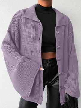Cardigan de manga larga con botones y cuello para mujer, de estilo minimalista