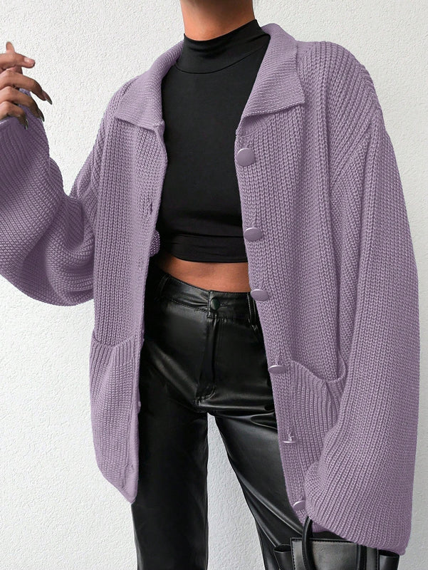 Cardigan de manga larga con botones y cuello para mujer, de estilo minimalista