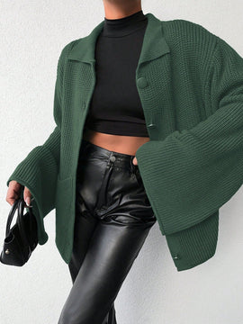 Cardigan de manga larga con botones y cuello para mujer, de estilo minimalista