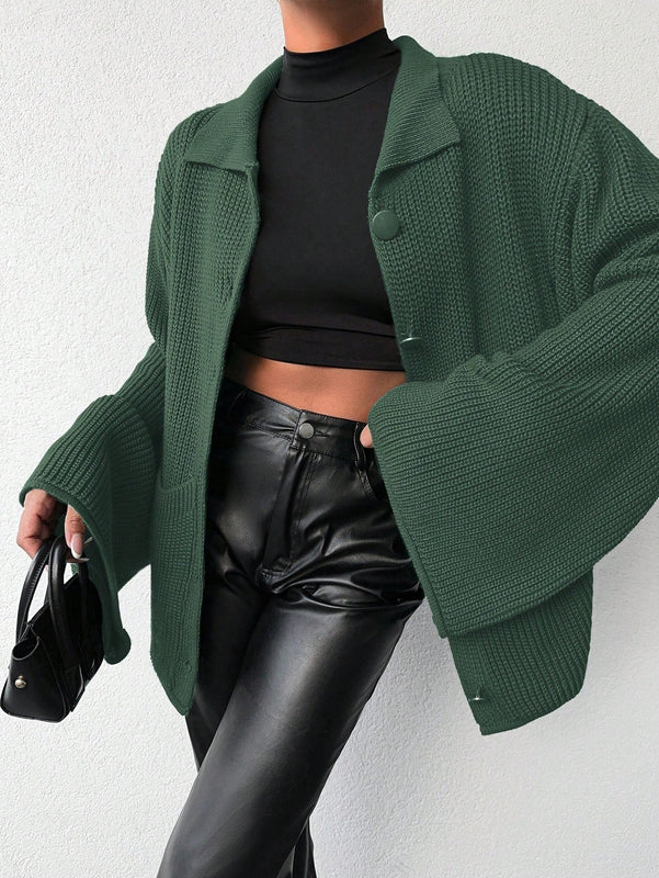 Cardigan de manga larga con botones y cuello para mujer, de estilo minimalista
