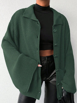 Cardigan de manga larga con botones y cuello para mujer, de estilo minimalista