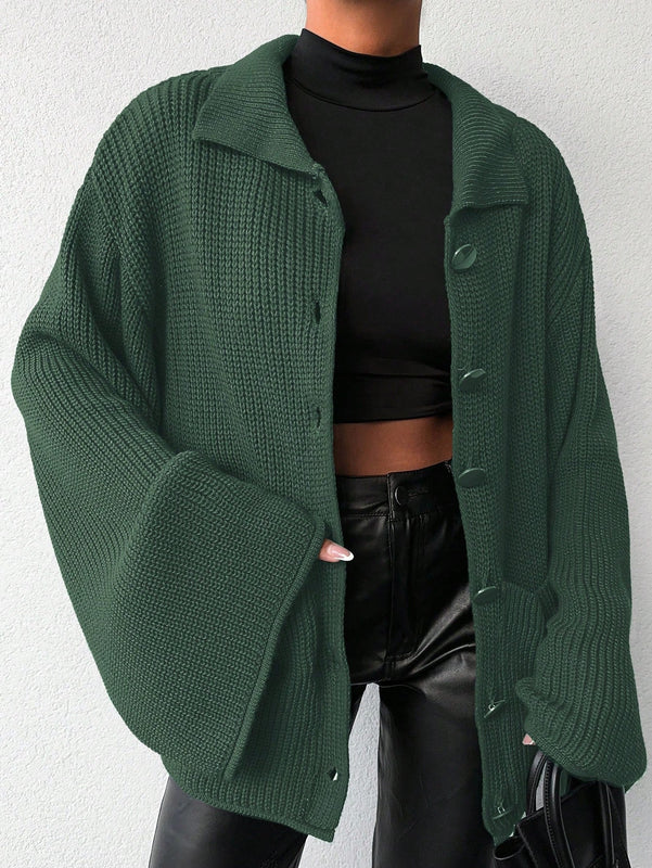 Cardigan de manga larga con botones y cuello para mujer, de estilo minimalista
