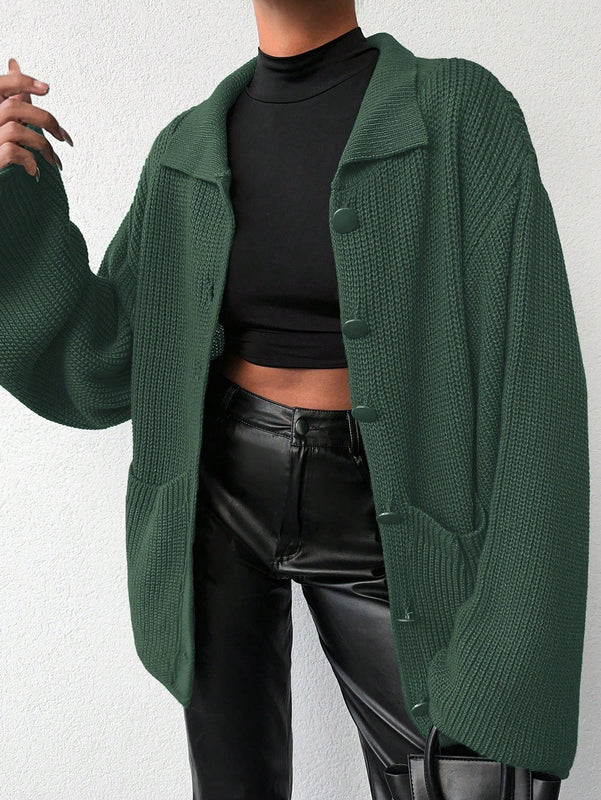 Cardigan de manga larga con botones y cuello para mujer, de estilo minimalista