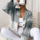 Relaxiva cardigan de punto con botones delanteros, manga larga, de color ombre, hecho de un hilado jaspeado y tejido de nervio