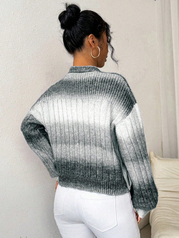 Relaxiva cardigan de punto con botones delanteros, manga larga, de color ombre, hecho de un hilado jaspeado y tejido de nervio