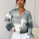 Relaxiva cardigan de punto con botones delanteros, manga larga, de color ombre, hecho de un hilado jaspeado y tejido de nervio