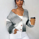 Relaxiva cardigan de punto con botones delanteros, manga larga, de color ombre, hecho de un hilado jaspeado y tejido de nervio