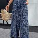 Lune pantalones de mujer de pierna ancha con cintura elastica y estampado de leopardo, atuendo casual para vacaciones o profesores